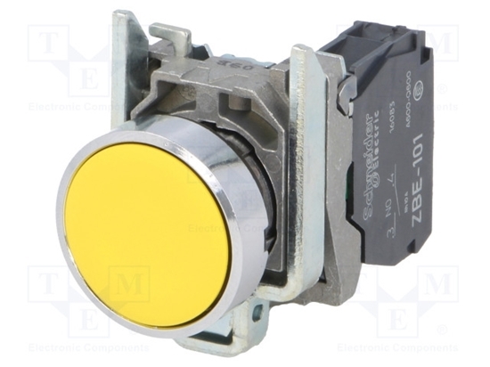 Picture of Schneider Electric Harmony XB4 Yellow Push Button NO Spring Return  XB4BA51