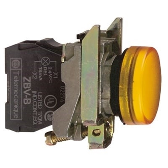 Picture of Schneider Electric Harmony XB4 Orange BA9S Pilot Light, 22mm Cutout, IP66, IP67, IP69, IP69K, 250 V, 3 A ac, 270 mA dc  XB4BV65