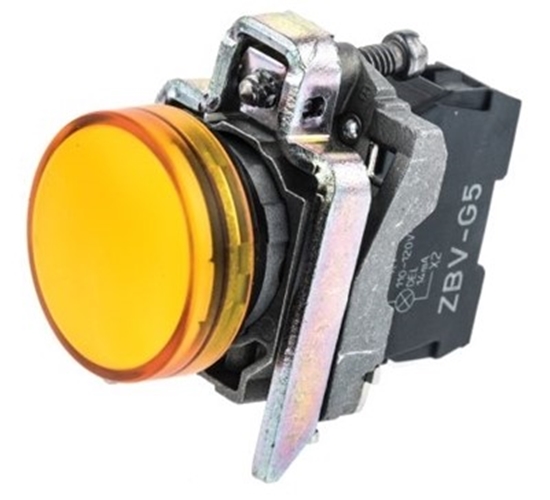 Picture of Schneider Electric Harmony XB4 Orange LED Pilot Light, 22mm Cutout, IP66, IP67, IP69, IP69K, 120 V ac, 3 A ac, 270 mA dc XB4BVG5