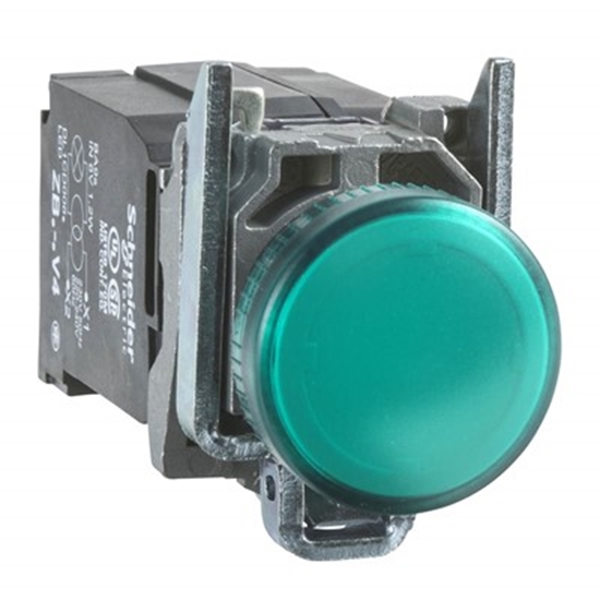 Picture of Schneider Electric Harmony XB4 Green LED Pilot Light, 22mm Cutout, IP66, IP67, IP69, IP69K, 240 V ac, 3 A ac, 270 mA dc XB4BVM3