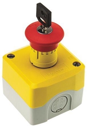 Picture of Schneider Electric Harmony, Yellow, Key Reset 40mm Mushroom Head Emergency Button XALK188