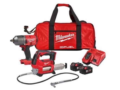 Picture of Milwaukee [M18FPP2AI-502B] 18V Impact Wrench & Grease Gun Powerpack (2x5.0Ah)