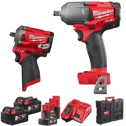 Picture of Milwaukee M18FPP2AE-564P Fuel Twin Kit 1/2" Wrench & 3/8" Stubby Wrench(2x5Ah 1x2Ah,1x6Ah)