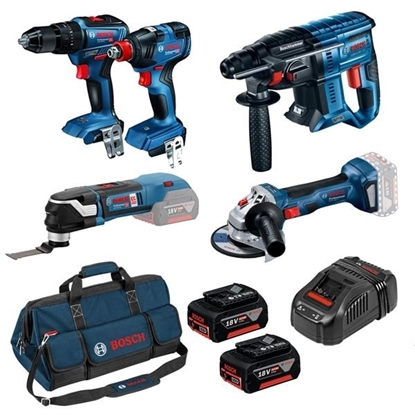 Picture of Bosch 5 Piece Brushless Kit Combi Drill, Impact Driver/Wrench, SDS, Grinder & Multi-tool (2x4Ah)