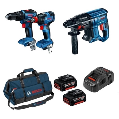 Picture of Bosch 3 Piece Brushless Kit Combi Drill, Impact Driver/Wrench & SDS Drill (2x4Ah)