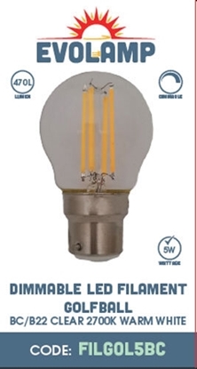 Picture of EVOLAMP 5W FILAMENT GOLF DIMMABLE, BC/B22,2700K